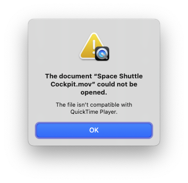 Error message from trying to open a QuickTime VR movie